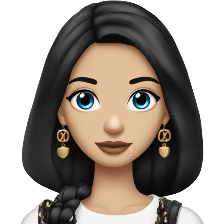 Beautiful girl, Black hair, Straight hair, Long hair, Blue eyes, Russian,Gypsy,model, with chanel bag emoji