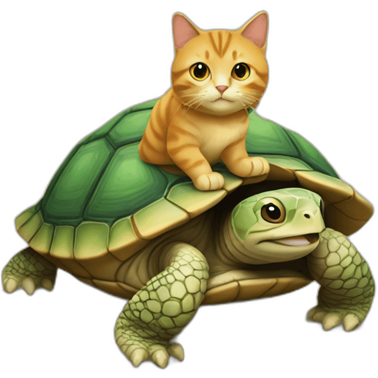 Un chat sur une tortue emoji