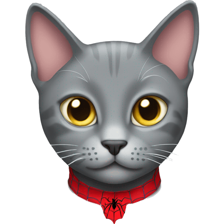 Grey cat with a Spiderman collar emoji