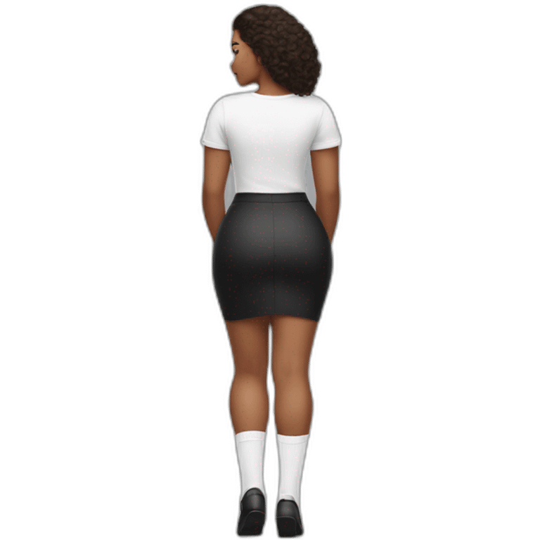 full body curvy beauty lifts her black skirt-back-view-long-white-socks emoji