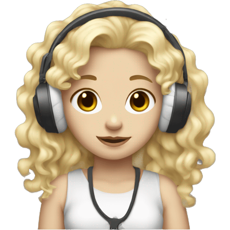 White Blondie curly girl with cow headphones dark brown emoji