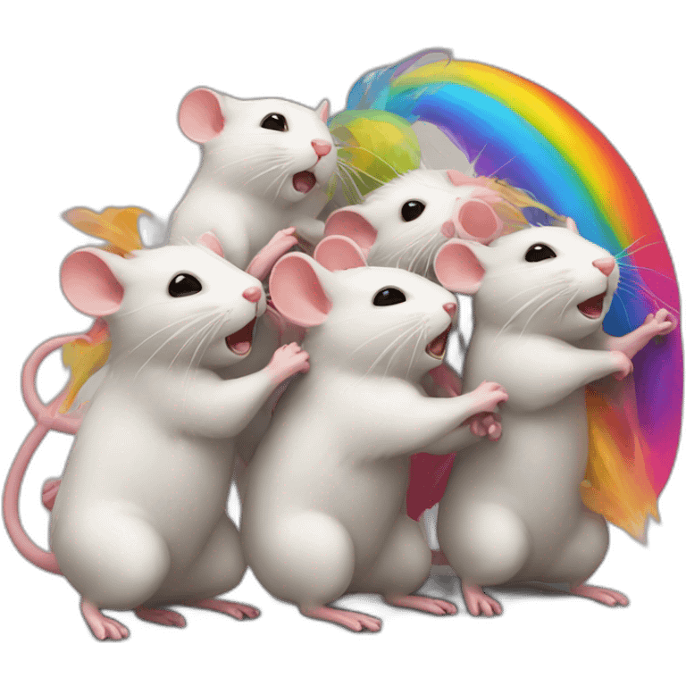 group of rainbow rats fighting emoji