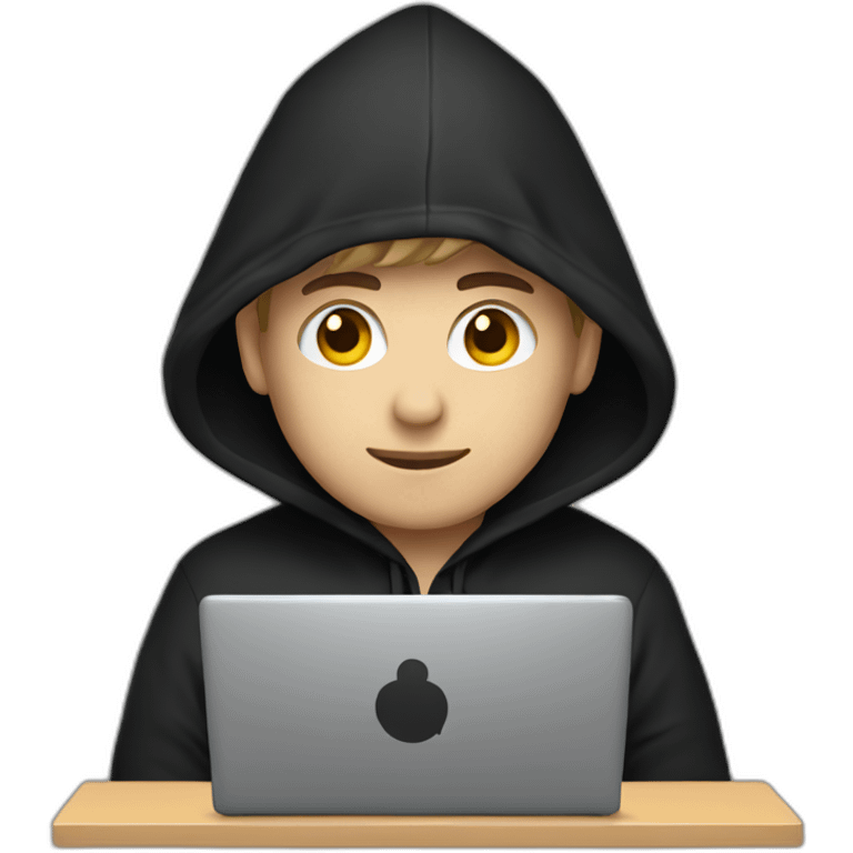 White Young man with a black hood behind his laptop emoji