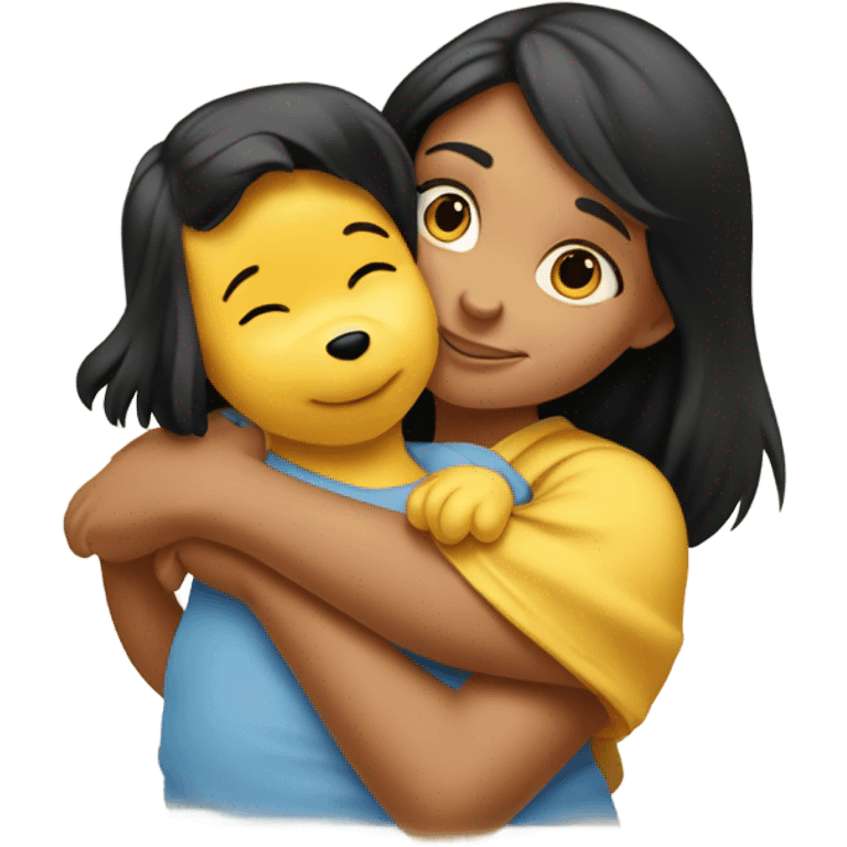 Winnie the Pooh hugging brunette girl on the cheek emoji