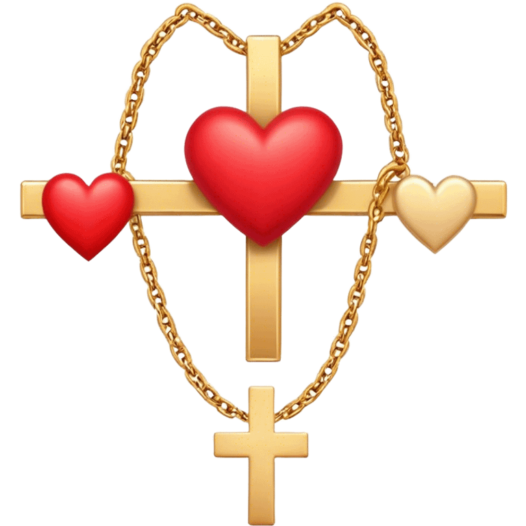 Two red  hearts around  a simple gold cross  emoji