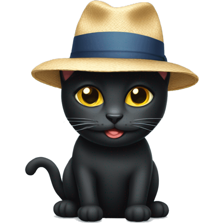 Summer Black cat with a hat  emoji