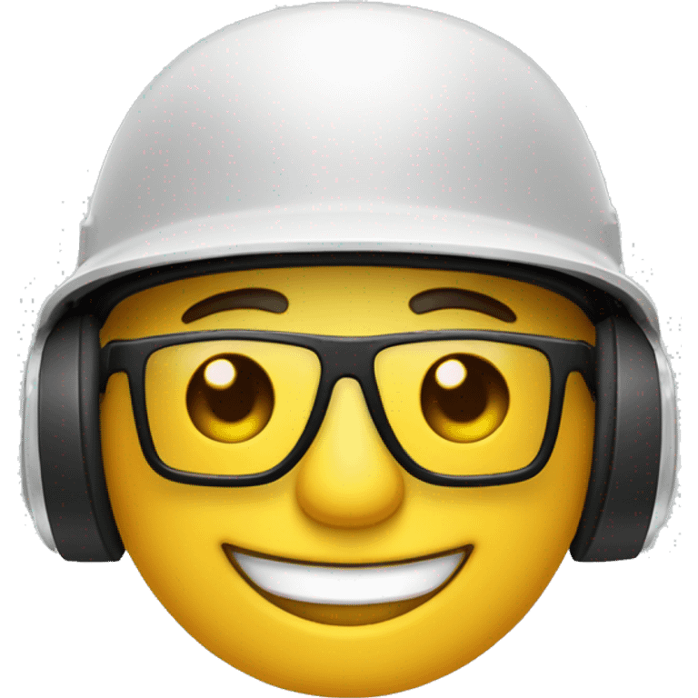 Bonhomme avec un casque de chantier et des lunettes swag et un large sourire emoji