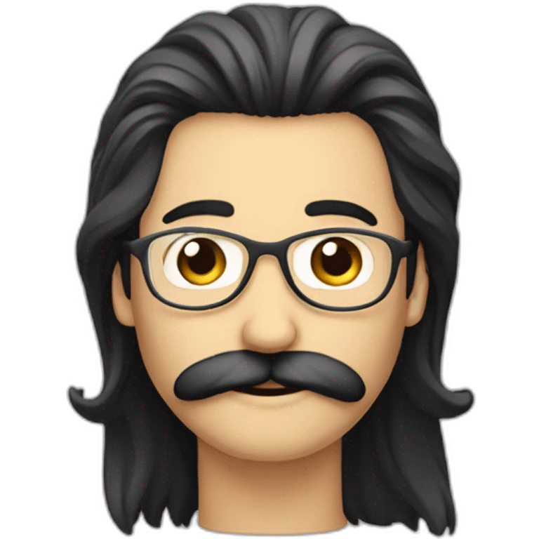 very very long dark straight hair men with mustache and round glass emoji