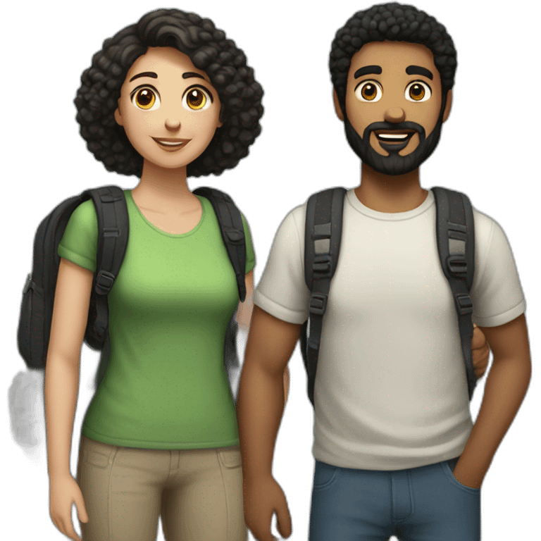 White Couple, he with beard and black hair, both have backpacks emoji