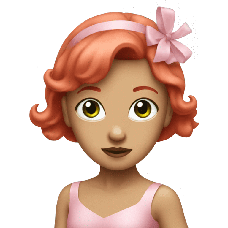 Medium light ballerina with pink dress, green eyrs and red hair emoji