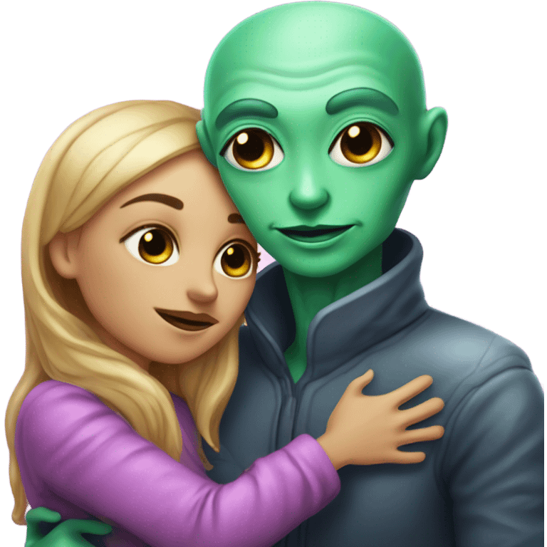 alien woman hugs man emoji