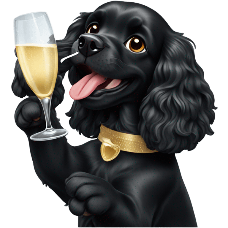 Black cocker spaniel drinking shampaigne emoji