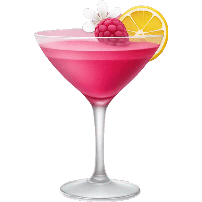 Pink cocktail with raspberry and flower in it emoji