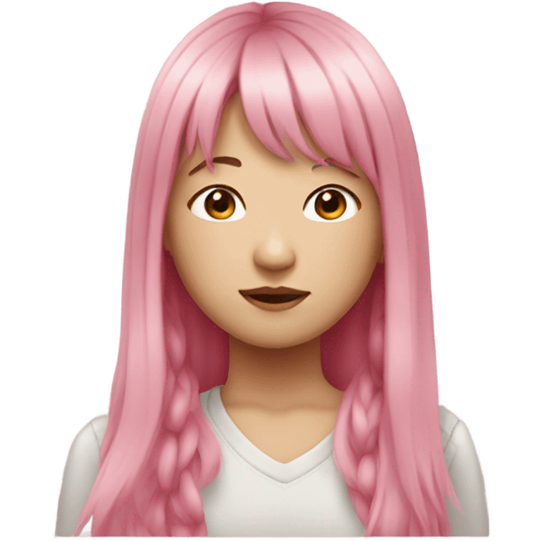 teenage Asian girl with long pink hair with bangs emoji