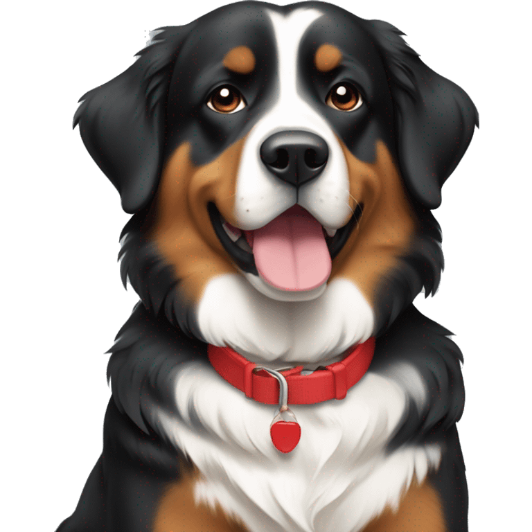 Burmese mountain dog sitting with red collar emoji