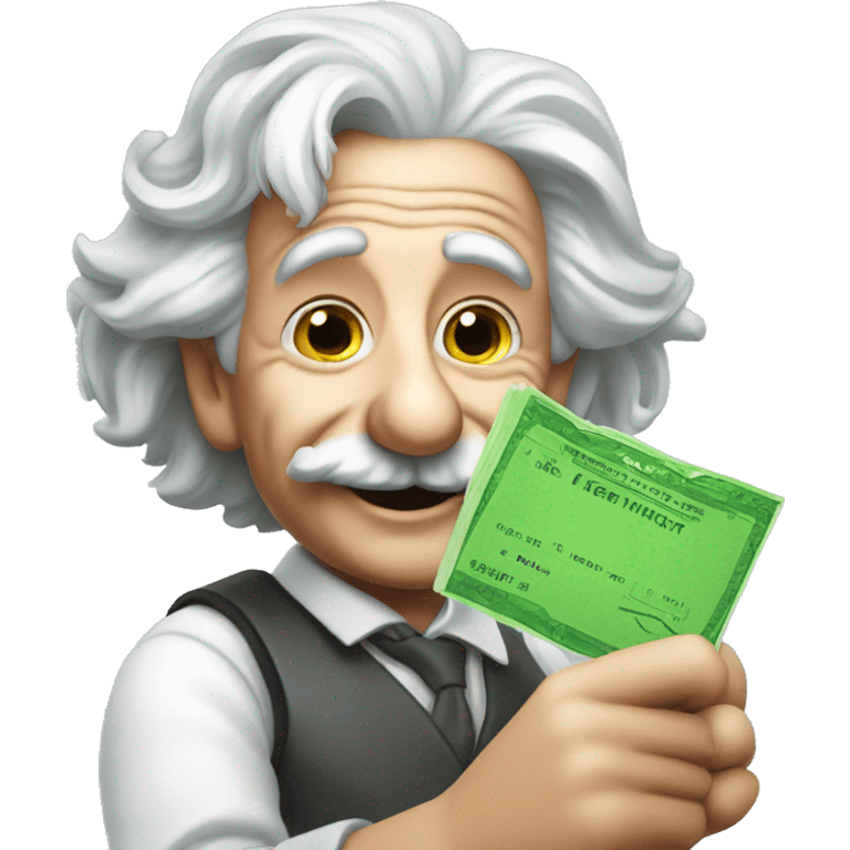 happy albert einstein holding green check in one hand emoji