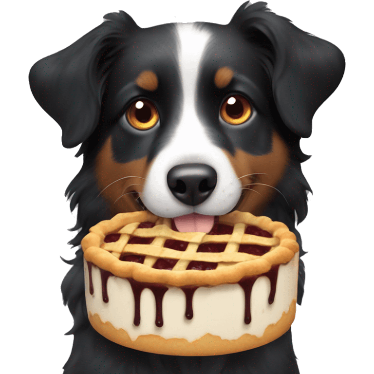 Small black australian shepherd dog eating pie  emoji