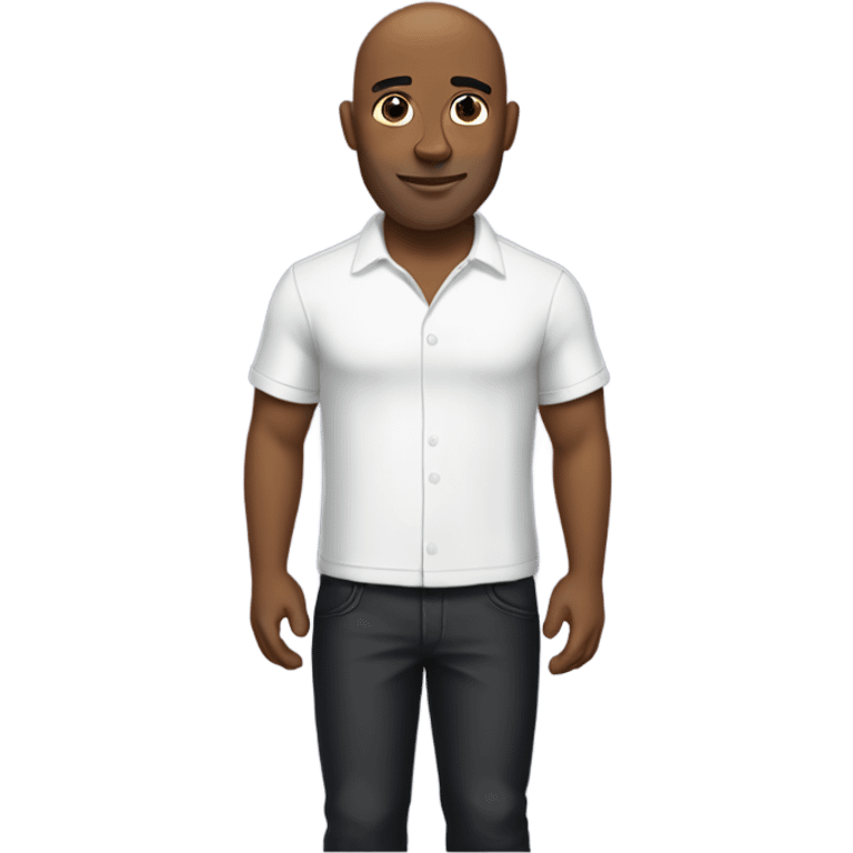 bald man in white shirt with black cocker spaniel emoji