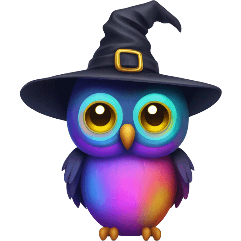 Neon Rainbow owl wearing witch hat  emoji