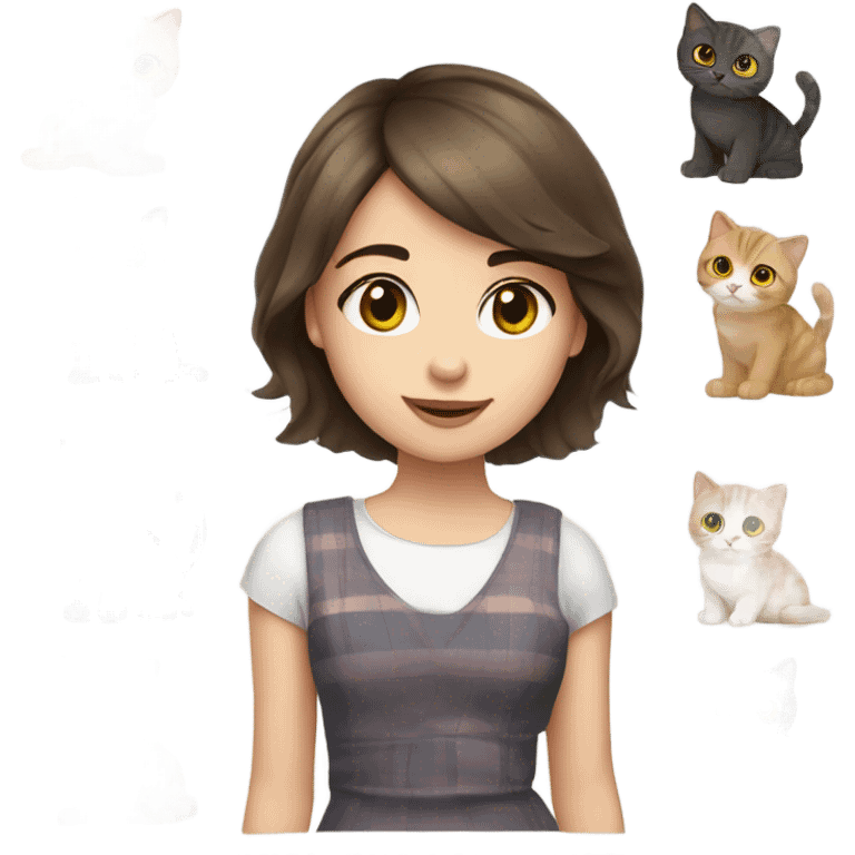 Beautiful girl Brunette with short hair with cat Scottish Fold emoji