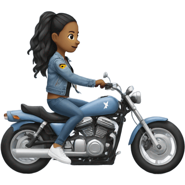 girl in torn denim jacket on motorcycle  emoji