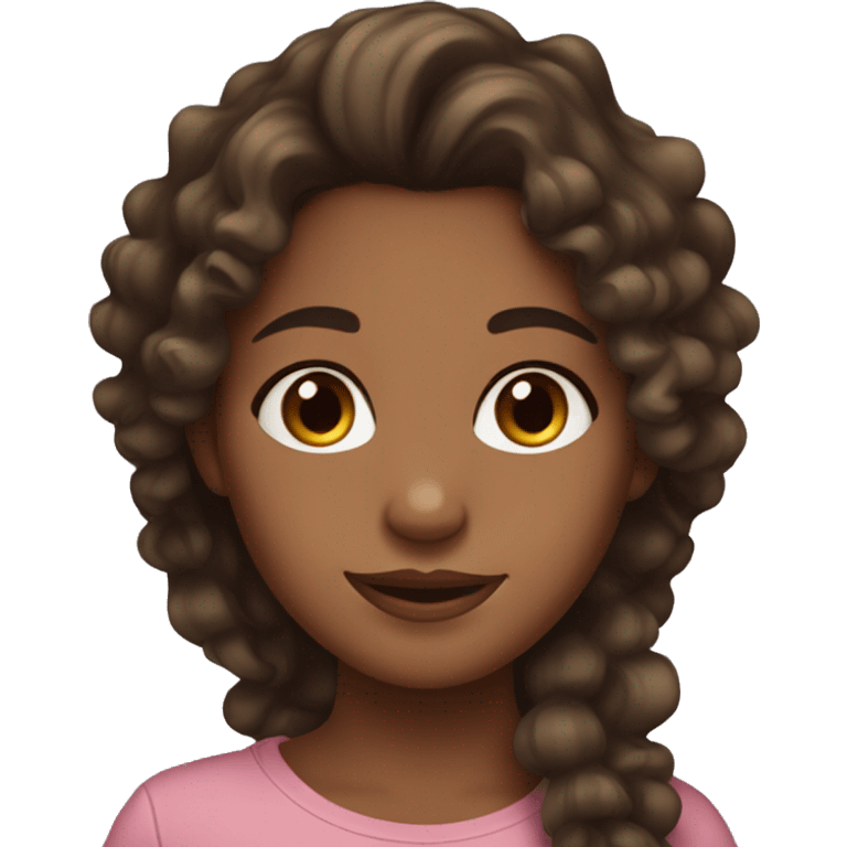 Girl brown skin girl with dark brown hair,brown eyes with curly hair at the neck emoji