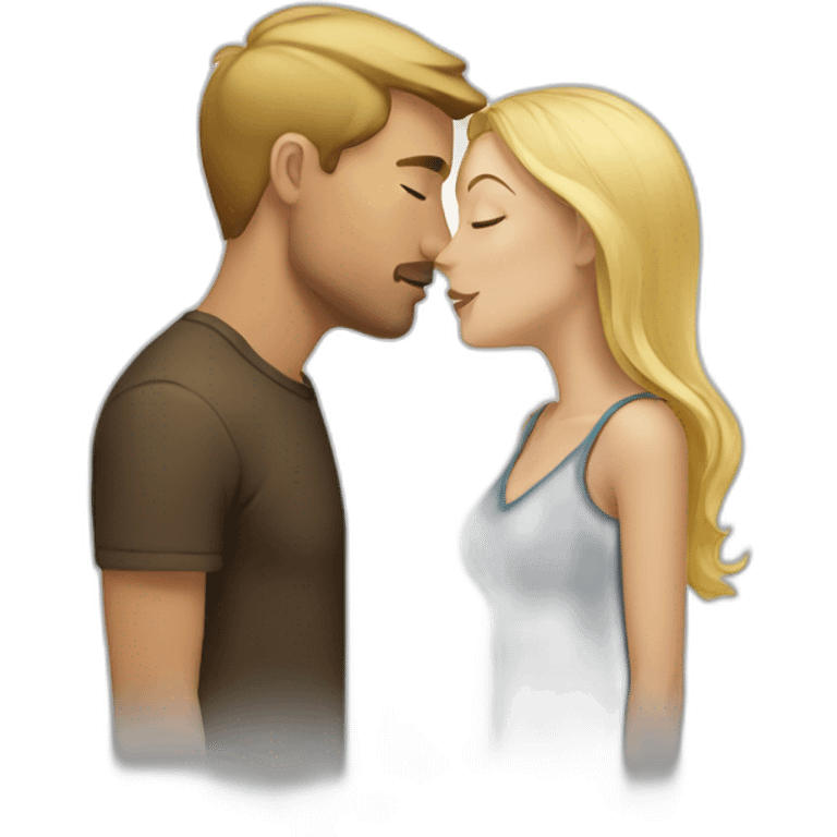 Blond woman and a brunette man kiss emoji