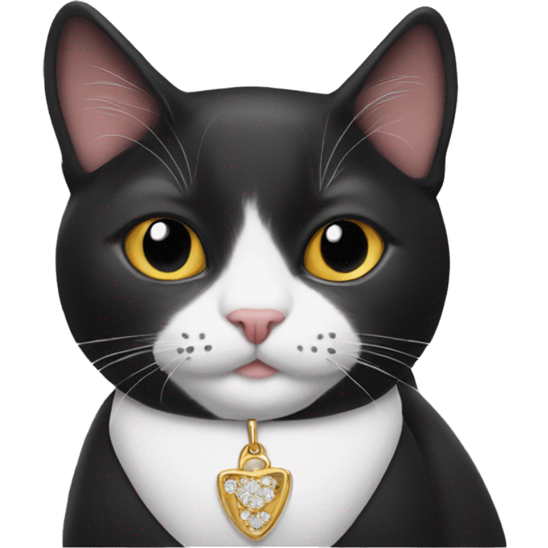 Tuxedo cat wearing a teddy necklace emoji