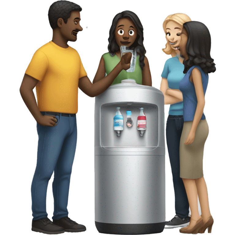 diverse set of people talking around a watercooler emoji