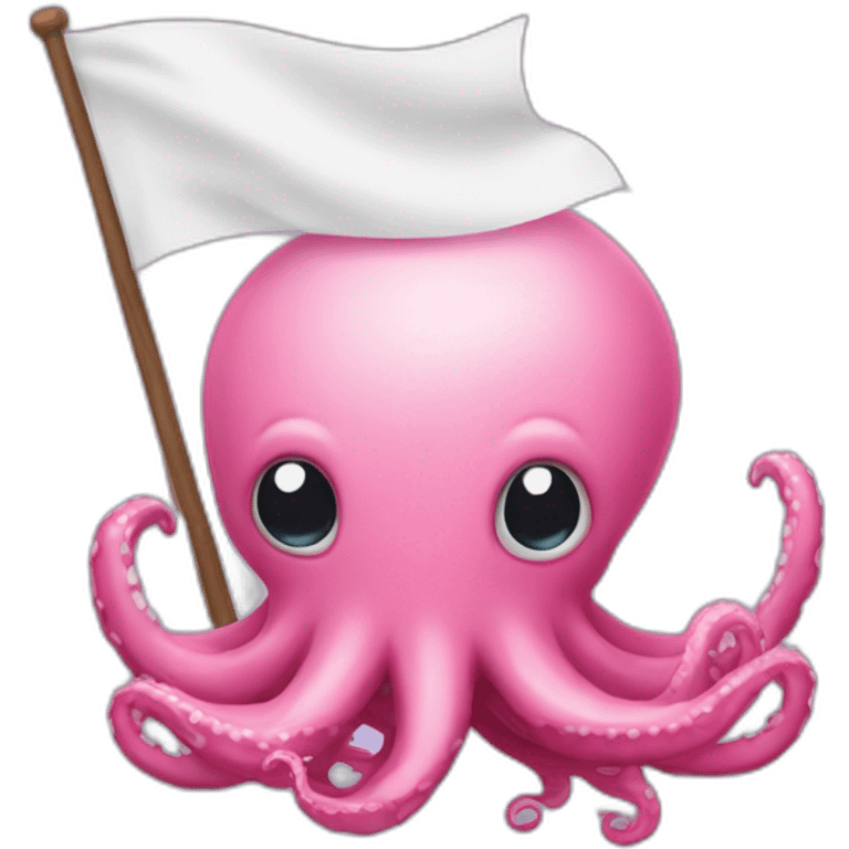 cute pink kraken with adorable face  holding a white flag emoji