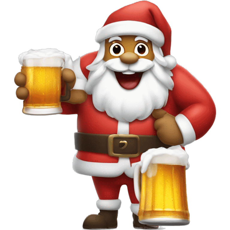 Excited Santa's face sticking out tongue and rudolph holding beers with sled emoji