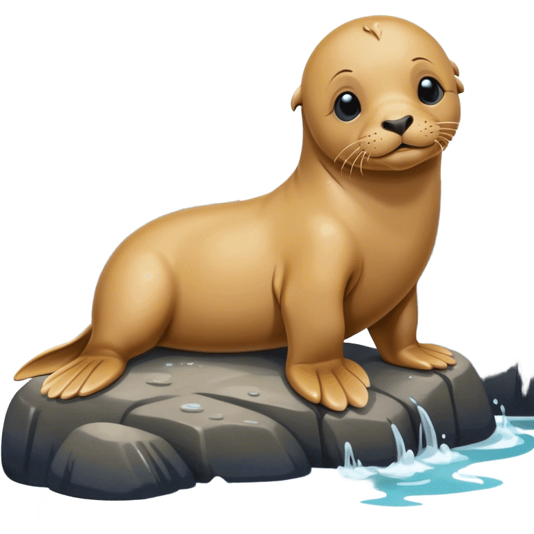 Baby sea lion with flippers on the rocky shore emoji