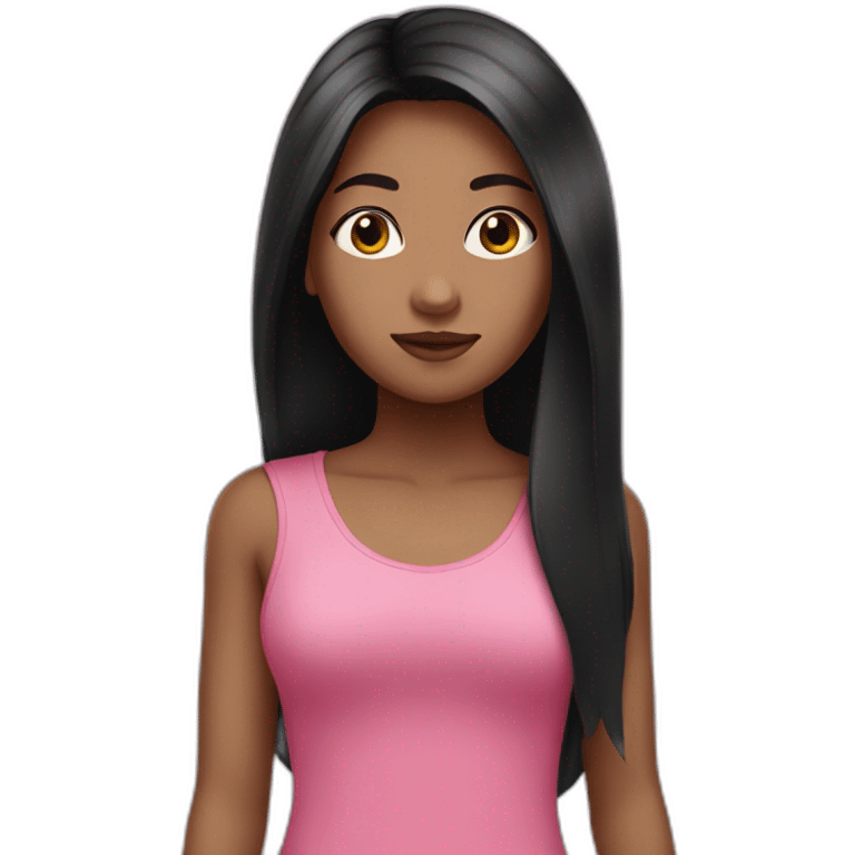 One girl with a darker skin and a pink top with long black hair   emoji