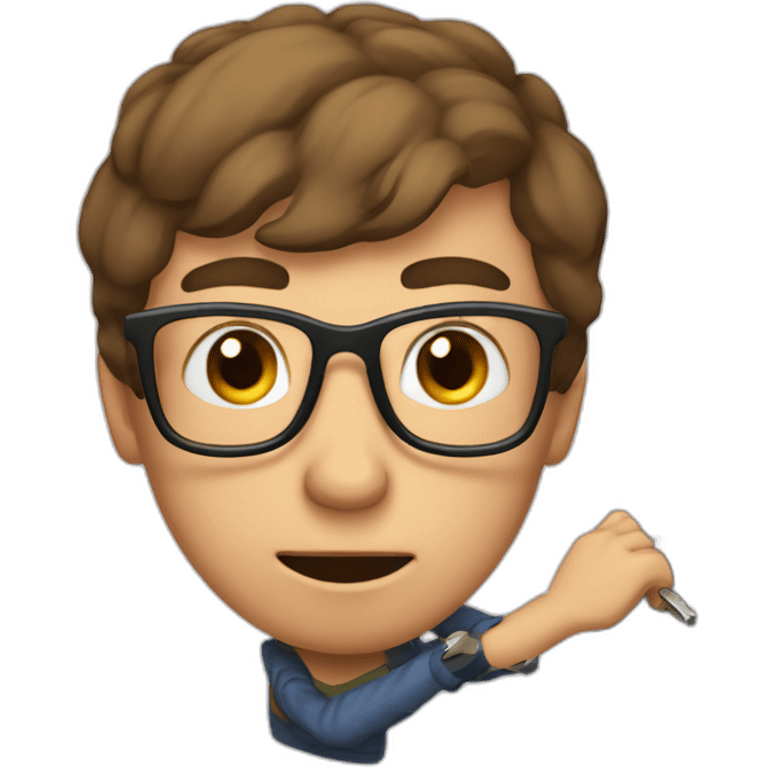 brown-short-haired man wearing glasses, struggling to fit a key into a door-lock emoji