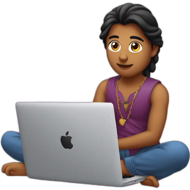 an indian 23 year old sitting infront of a macbook pro emoji