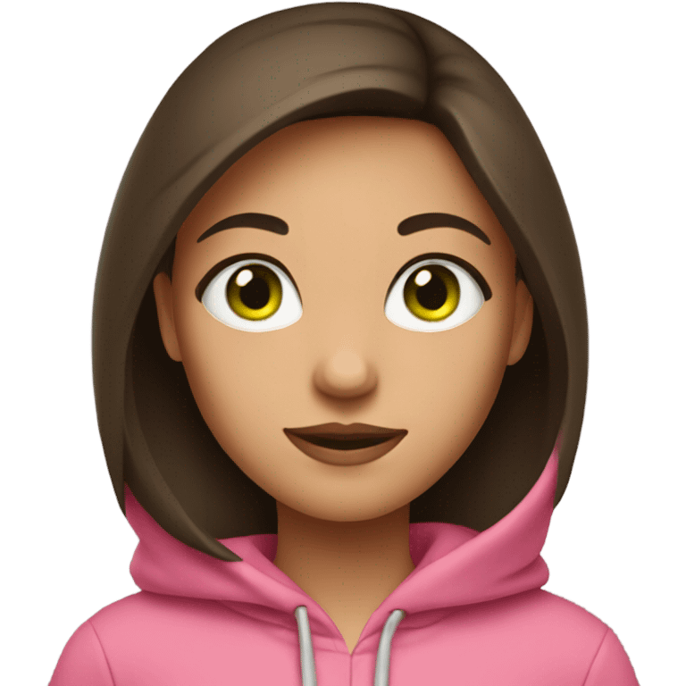 brunette girl with green eyes in a pink hoodie emoji