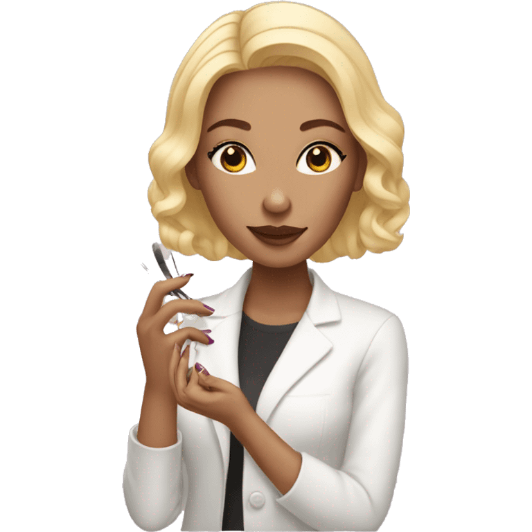 A light-skinned woman does a manicure emoji