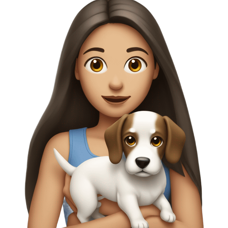 Brunette straight hair girl with white little dog  emoji