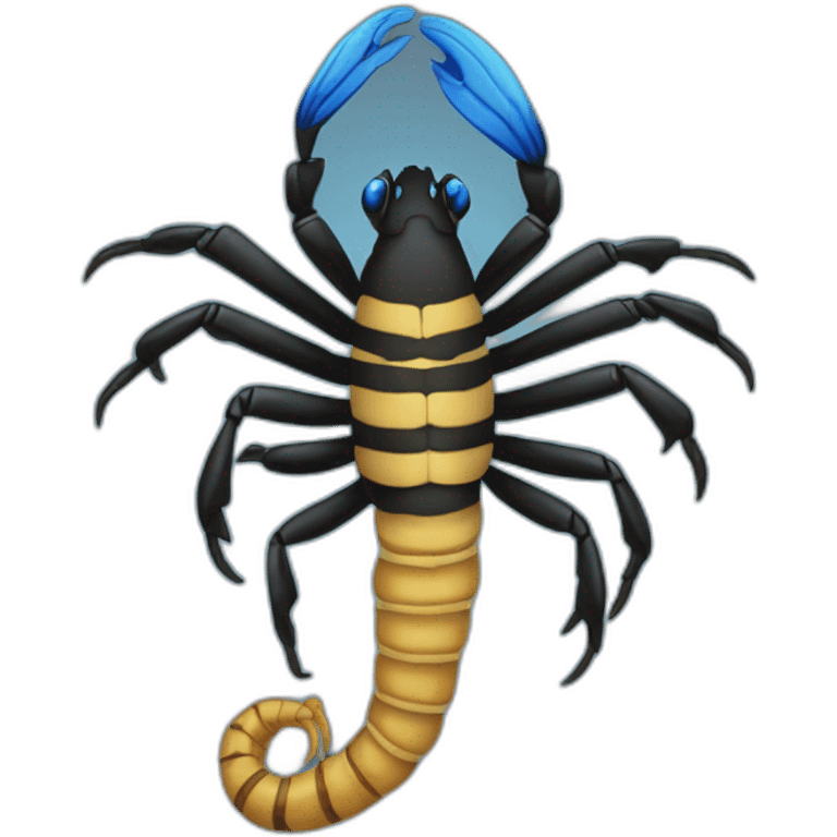 Scorpion black with blue stripes and tail risen emoji