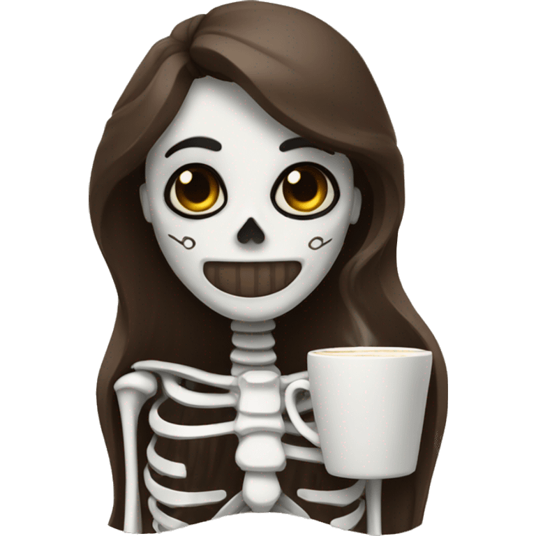 brunette skeleton holding coffee emoji