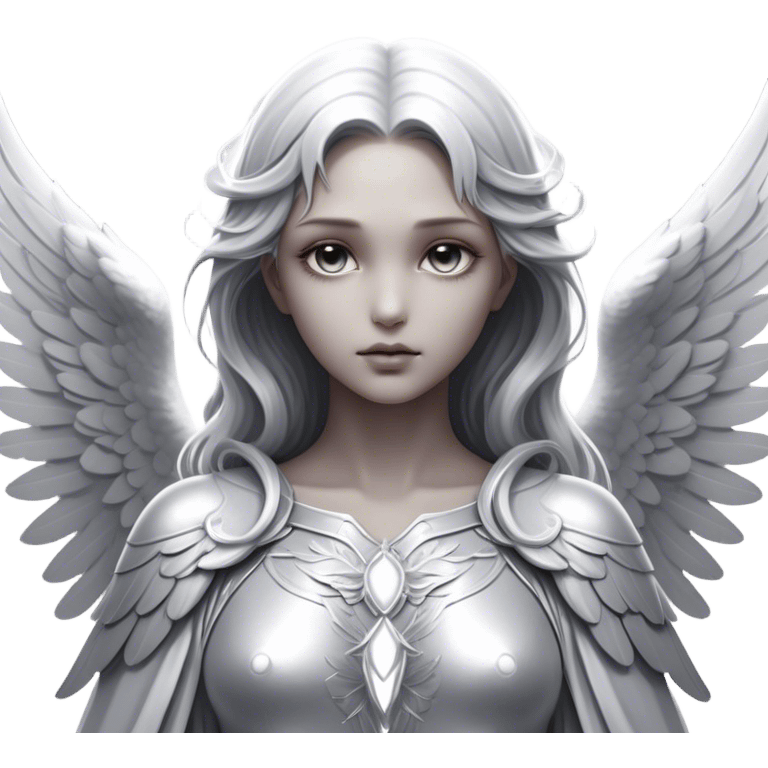 Cinematic Angel, Ultra realistic 32k HD, Breathtaking piece of art, rim lighting, hauntingly beautiful art, mostly greyscale, Balanced features, highly detailed digital artwork, glowing with silver light, glowing, high shine, deviant adoptable, highly detailed clothing, remembrance, a painting of white silver, fanciful, enchanting, ghostly, embodying the essence of both reality and fantasy, dreamy, dreamy glow, optical illusion, immaculate composition, complex pose, air composition. The image is so lifelike that it feels as though it could leap off the canvas at any moment emoji