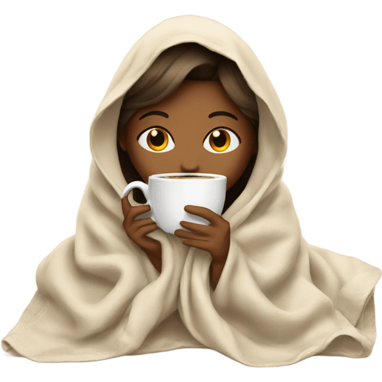 girl inside a blanket sipping coffee eyes closed emoji