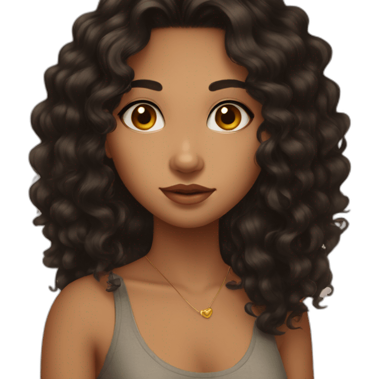 girl, big nose, long curly black hair, earrings, brown eyes, tan skin, freckles emoji