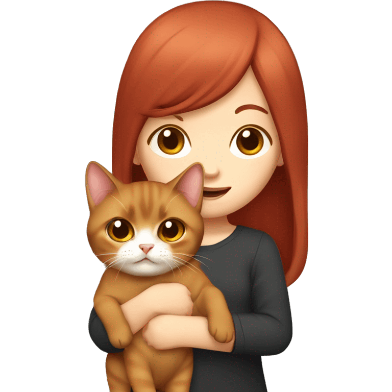 cherry red hair cute girl holding burmese brown cat emoji