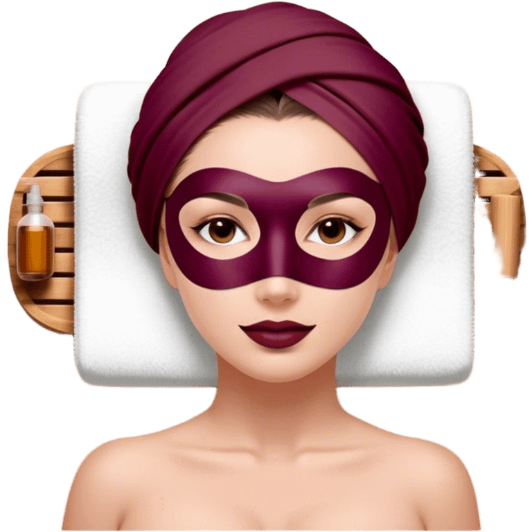 Lady with face mask spa beauty full face relaxing Burgundy emoji