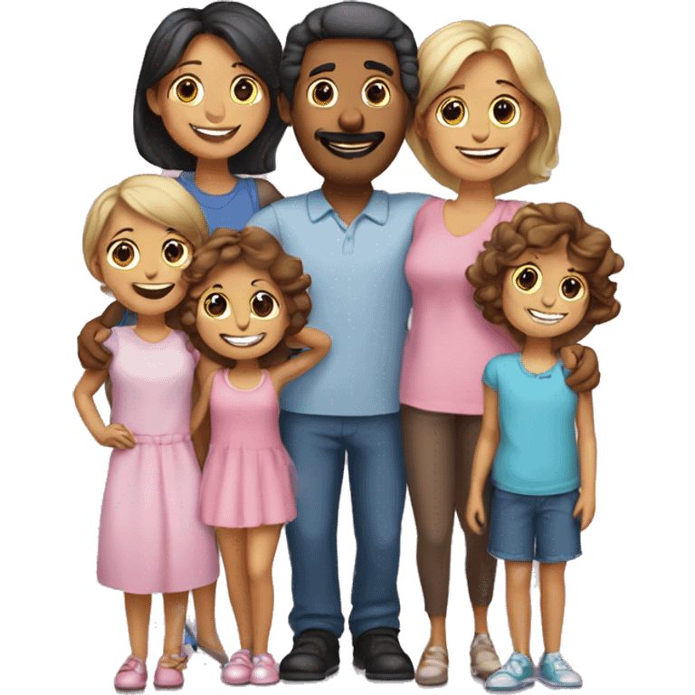 mom dad with 4 daughters emoji