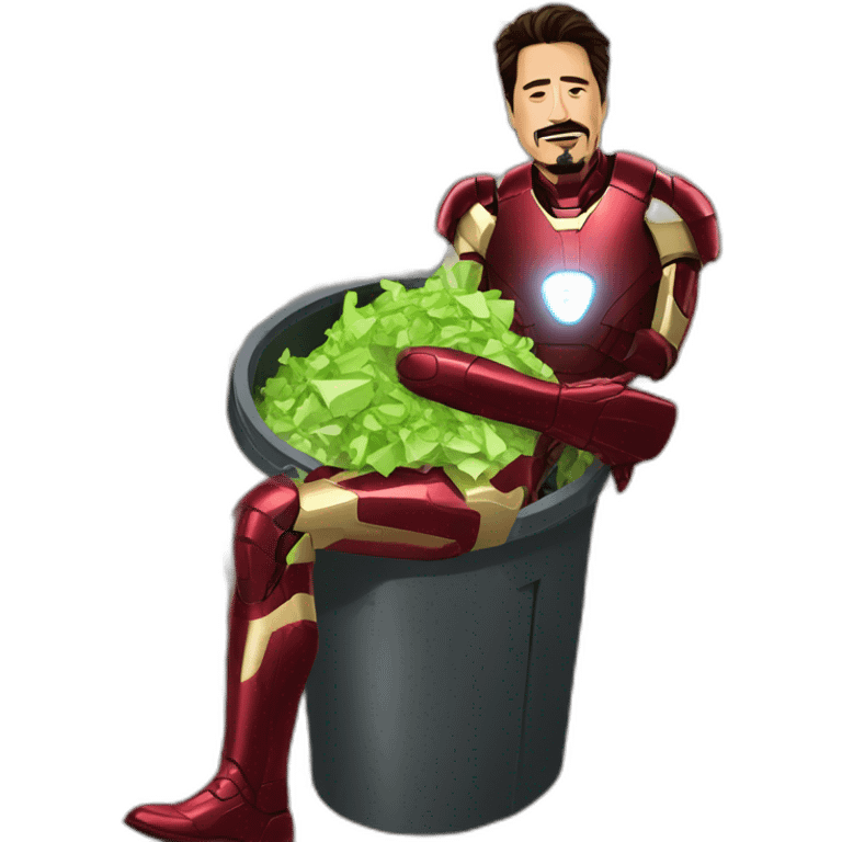 Tony Stark thowing his iron man suit in the garbage emoji