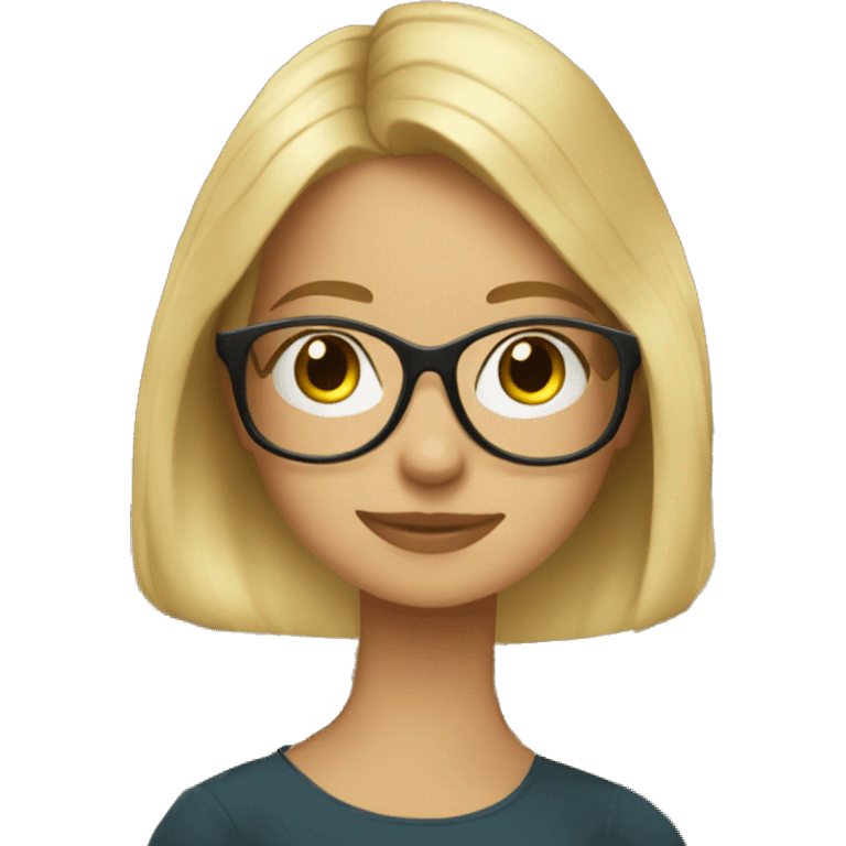 Blonde girl wearing glasses sitting in the library surrounded by books  emoji