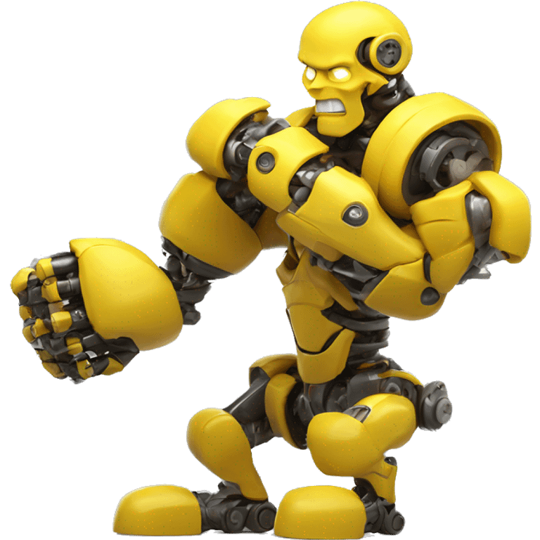 Flexing yellow mechanical cyborg bicep with shocks attached to arm emoji