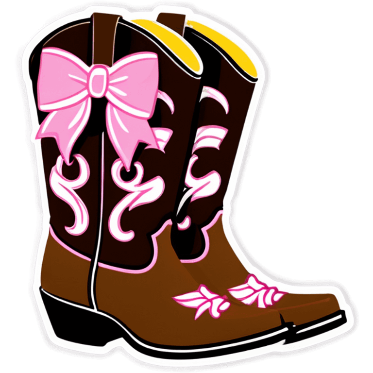 Brown Glamorous Western boots with pink bow emoji